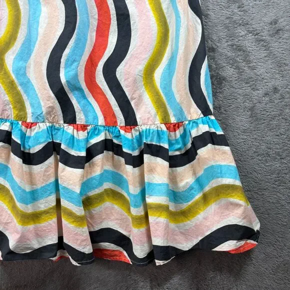 Farm Rio Sleeveless Ruffle Maxi Dress Wave Stripe Colorful Smocked Medium L200 - Picture 3 of 12